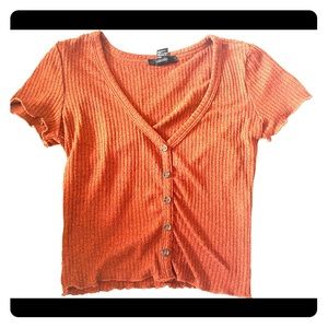 Forever 21 Short Sleeve Orange Button Ribbed Top